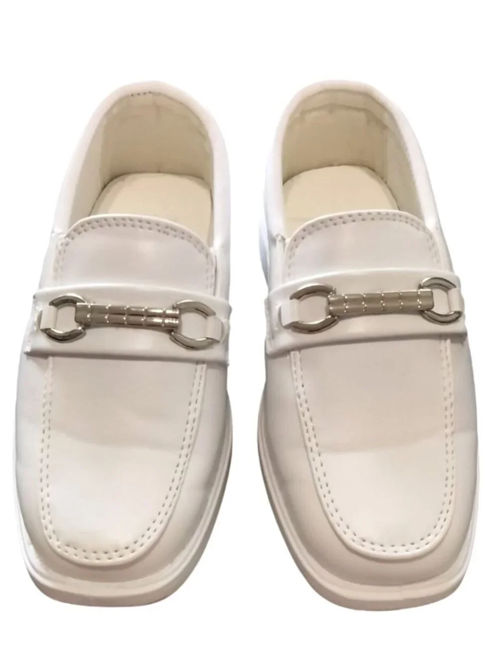 Josmo Boys Toddler 7 Faux Leather Slip-On Oxford Loafer w/ Buckle White Stylish